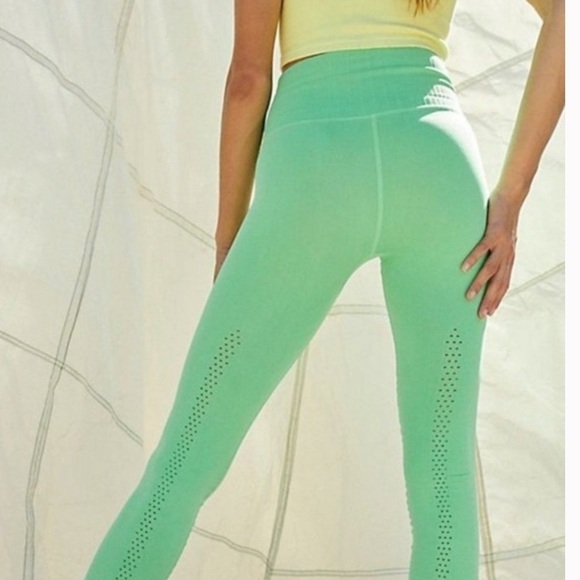 NWOT Free People Movement Neon Green Perforated 7/8 High Waist Leggings - Picture 3 of 7